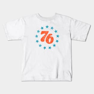 76 - Star Design (Worn Red + Blue on White) Kids T-Shirt